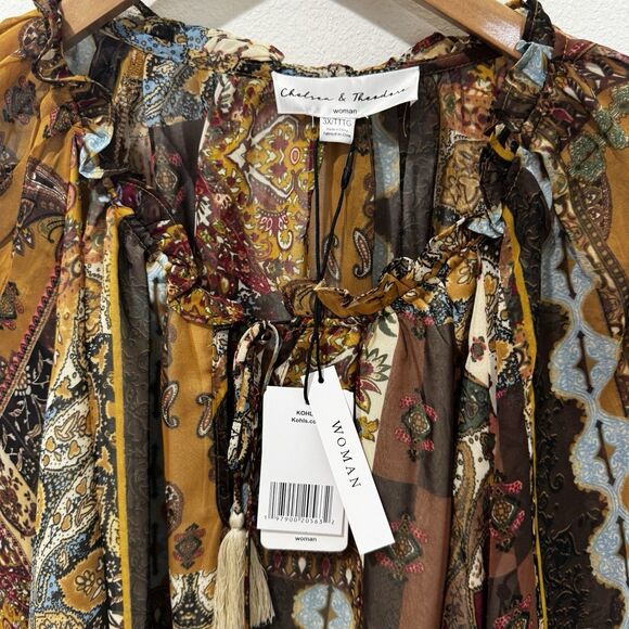 NWT Chelsea & Theodore Plus Size 3X Peasant Top Bandanna Paisley Boho print - Picture 6 of 14